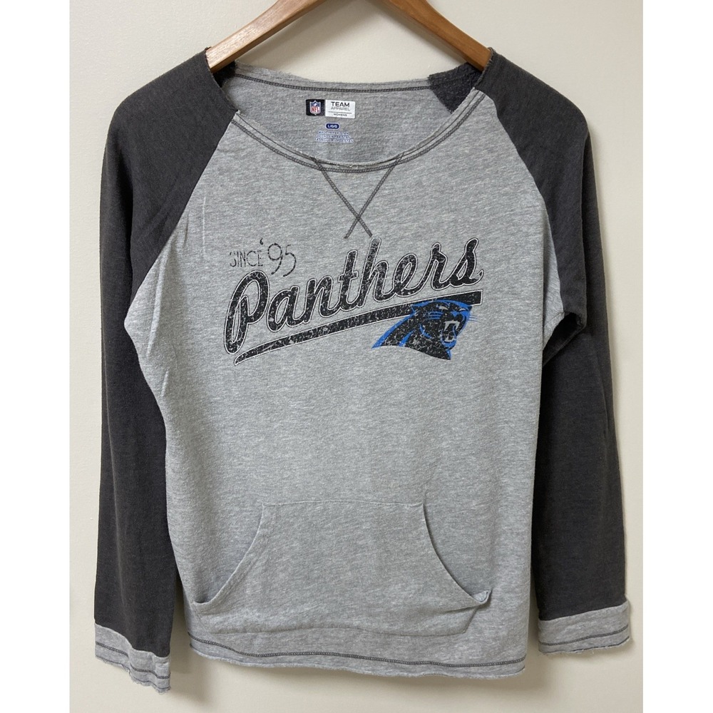 Carolina Panthers NFL Team Apparel Women's L Gray Raglan Since 95 Tshirt VTG